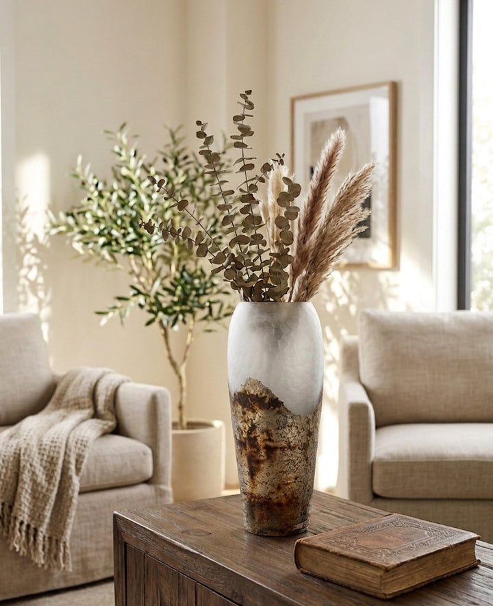 Expobazaar Silver Wavy Chisel Cut Glass Vase