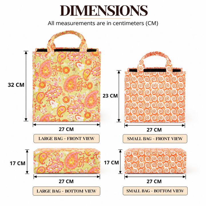 Insulated Cotton Lunch Bag Set of 2, Orange Paisley Spiral, view 7
