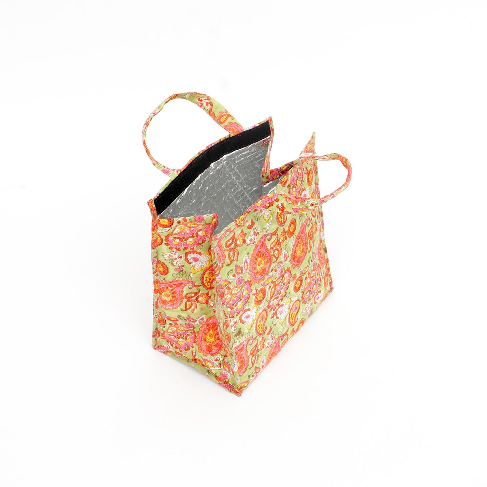 Insulated Cotton Lunch Bag Set of 2, Orange Paisley Spiral, view 2