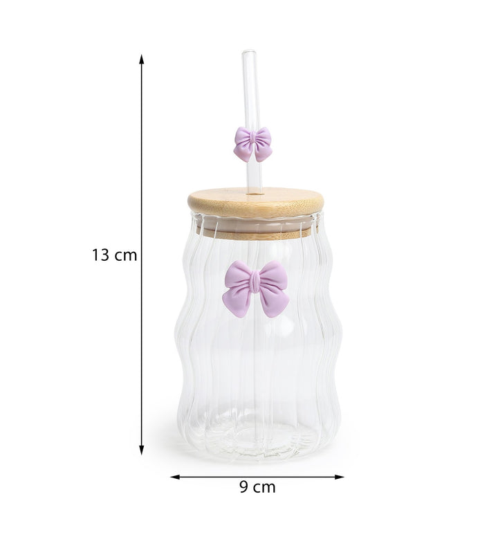 Taffy Wavy Glass Tumbler with Wooden Lid and Straw Purple view 3