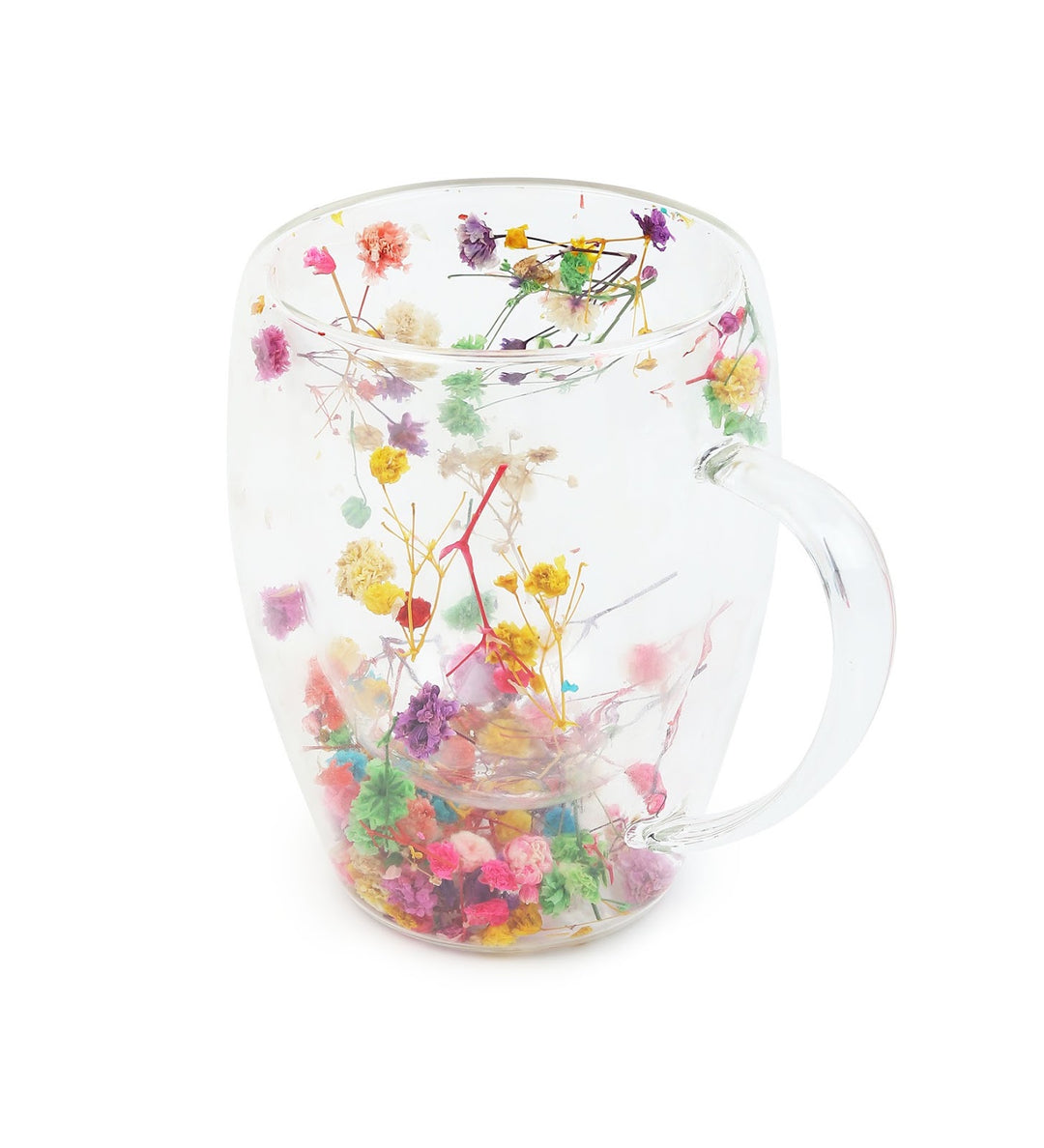 Dahlia Pressed Flower Glass Coffee Mug Multicoloured view 5
