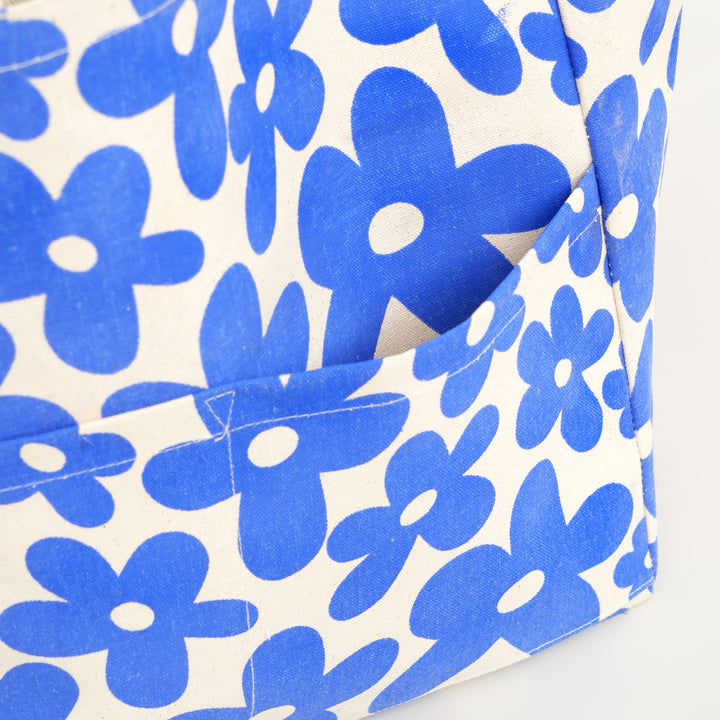 Blue Floral Print Canvas Tote Bag, View 6