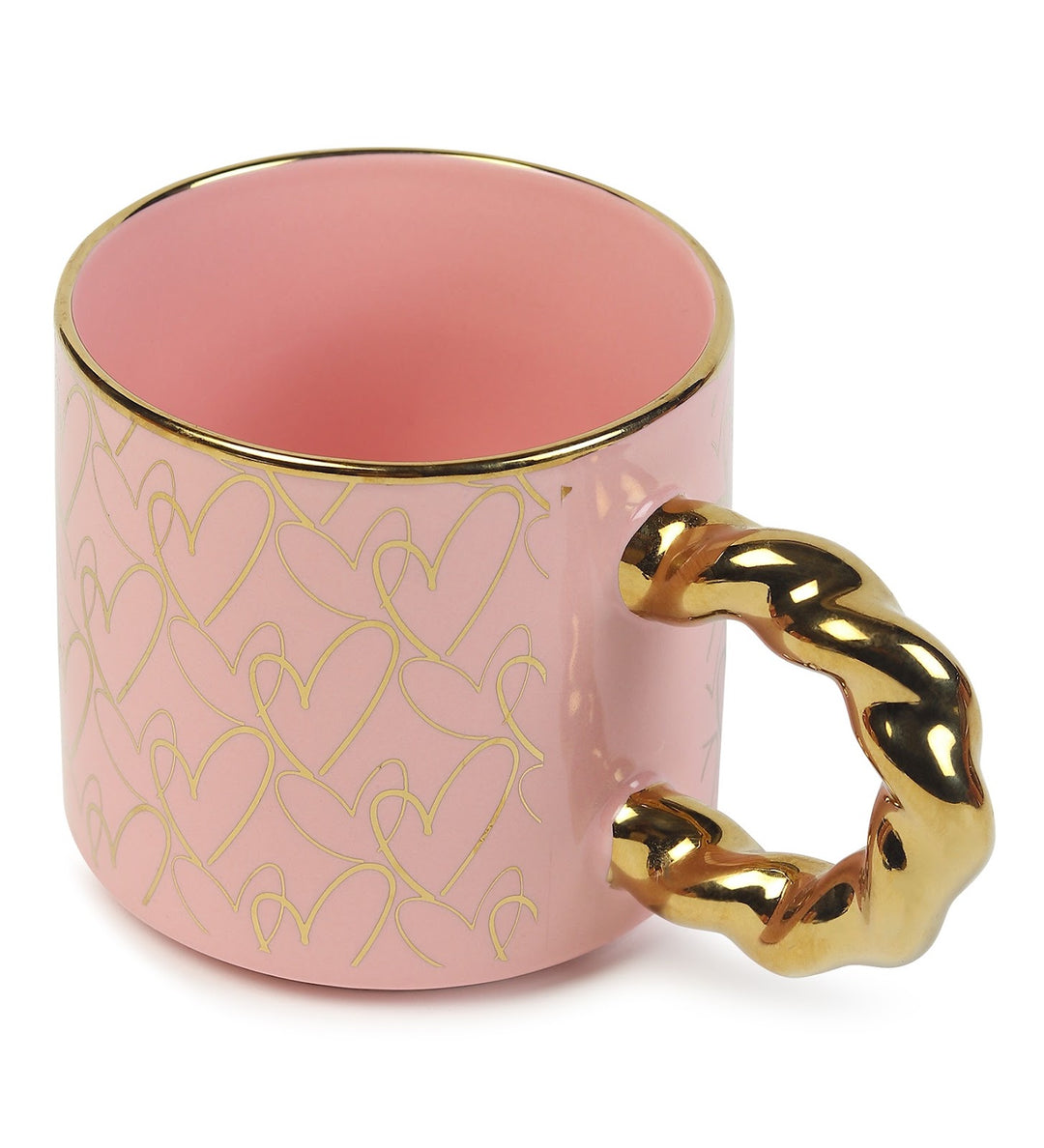Ceramic Coffee Mug with Gold Line Art and Gold Handle Darcy Pink view 6