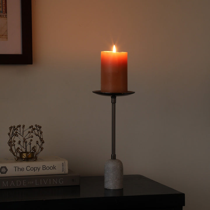 Expobazaar Marble Pillar Candle Large Stand In Black