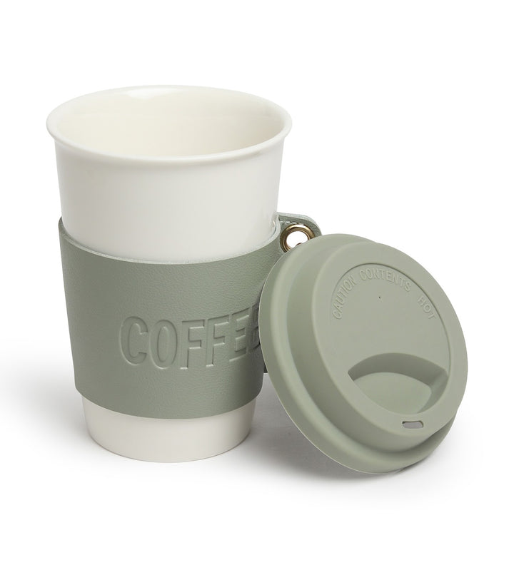 Brewster Ceramic Coffee Tumbler with Leather Wrap Green view 6