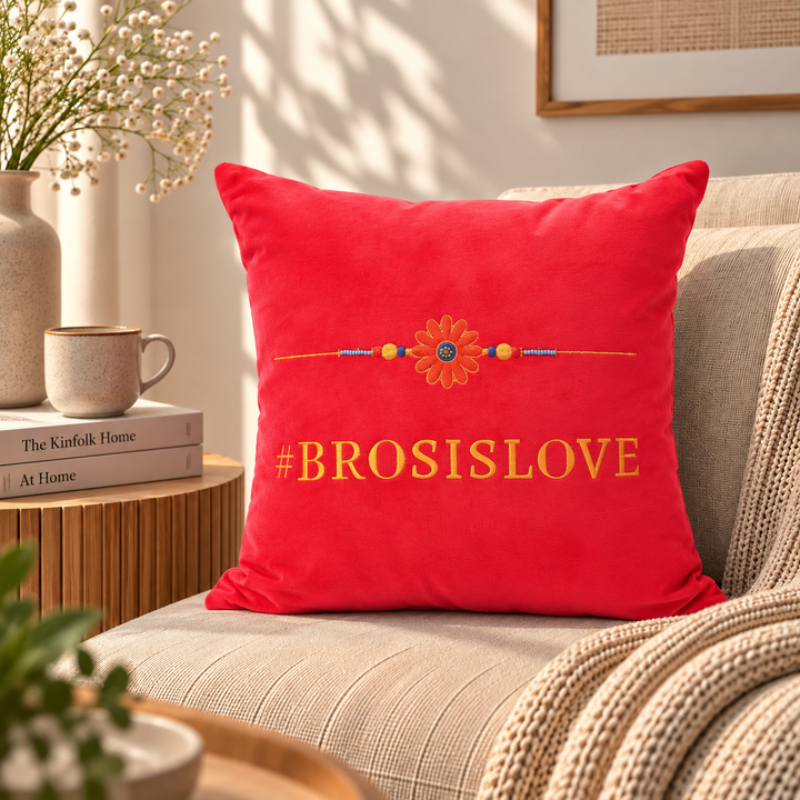 Rakhi Embroidered Velvet Cushion 30 cm, #BROSISLOVE, view 5