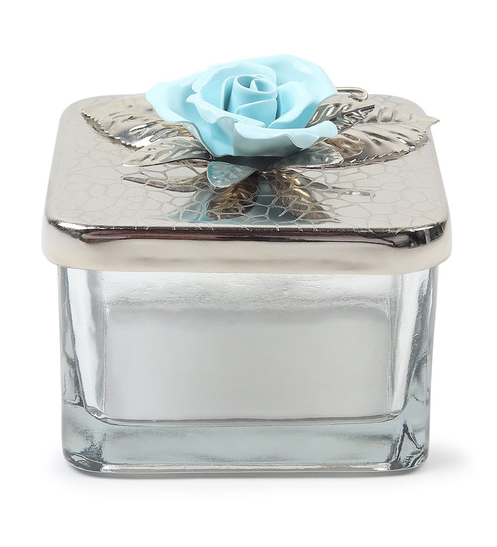 Petal Eclat Square Storage Box with Floral Bloom Accent Blue view 4