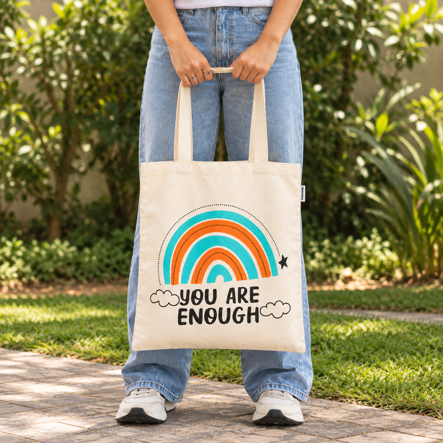 You Are Enough Print Canvas Tote Bag, View 5