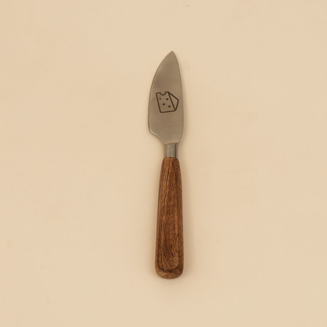 Etched steel and wood cheese knife set