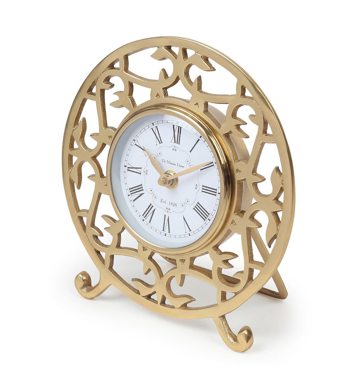 Rosenthal Vintage Metal Table Clock with Roman Numerals Gold view 5