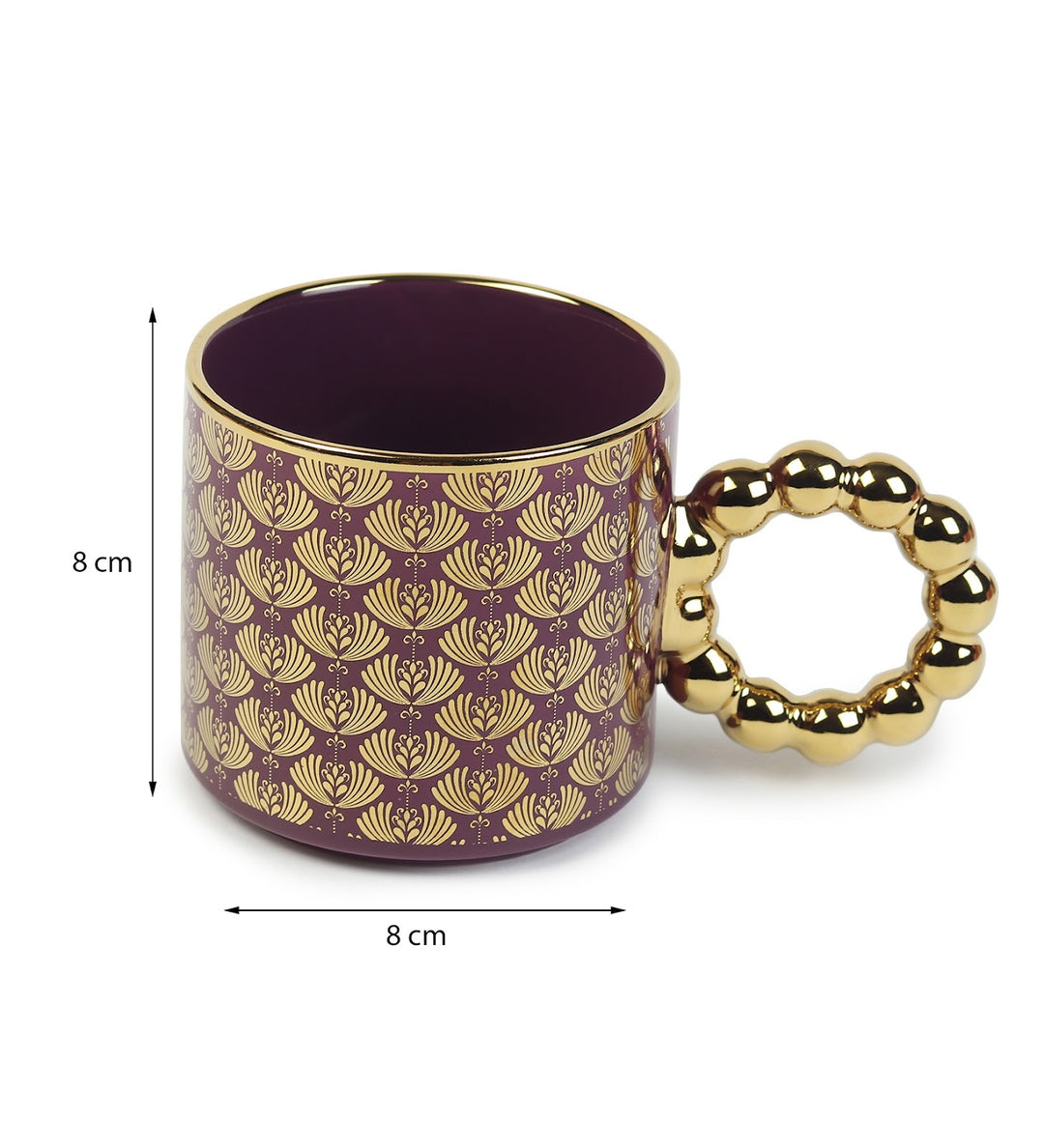 Ceramic Coffee Mug with Gold Motifs and Beaded Handle Blythe Purple view 3