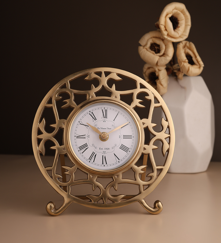 Rosenthal Vintage Metal Table Clock with Roman Numerals Gold view 2