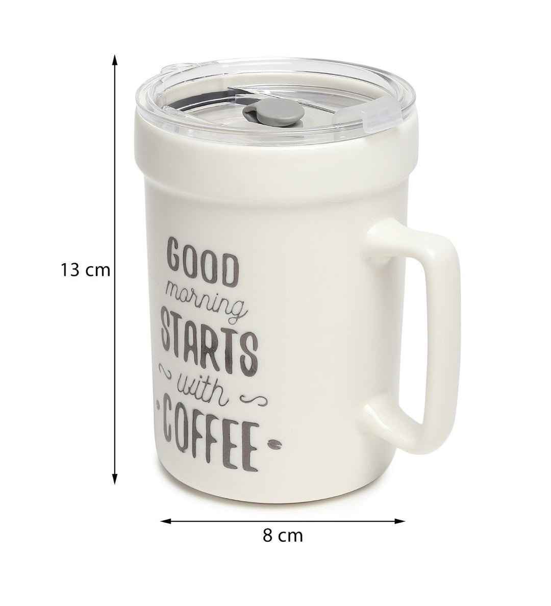 Percy White Ceramic Coffee Mug with Cafe Inscription Good Things Start With Coffee view 3