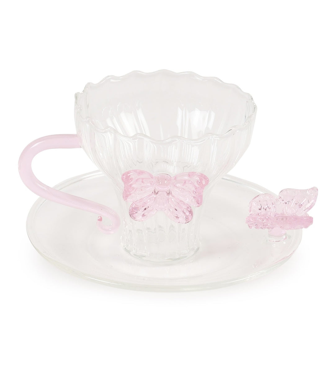 Titli Elina Fluted Glass Cup and Saucer with Butterflies view 5