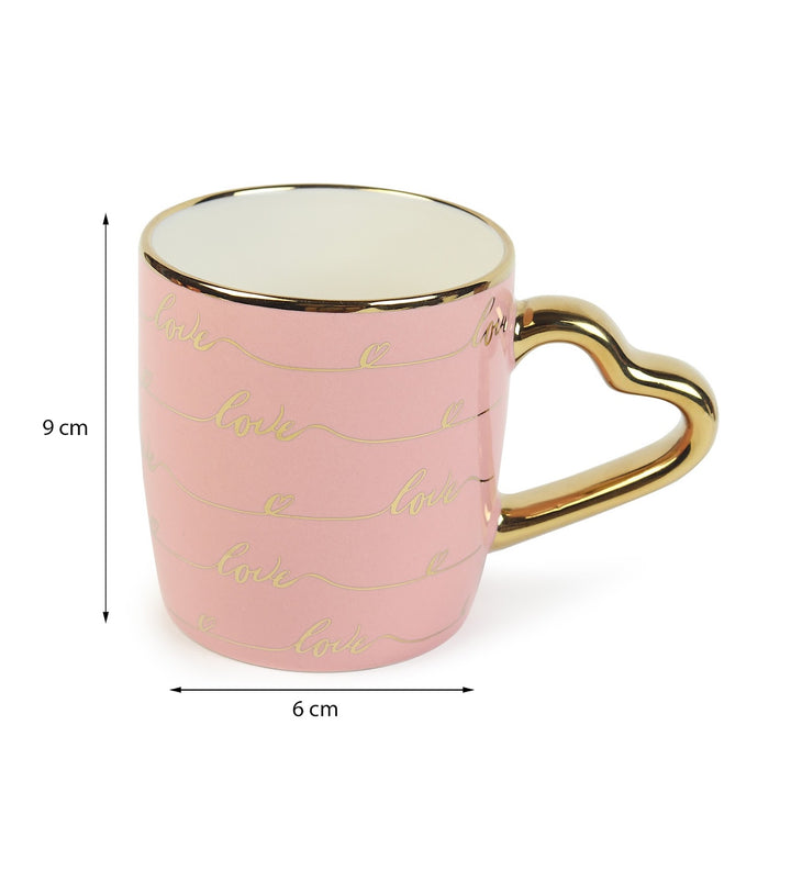 Love Quote Ceramic Coffee Mug with Gold Heart Handle Love Letter Pink view 3