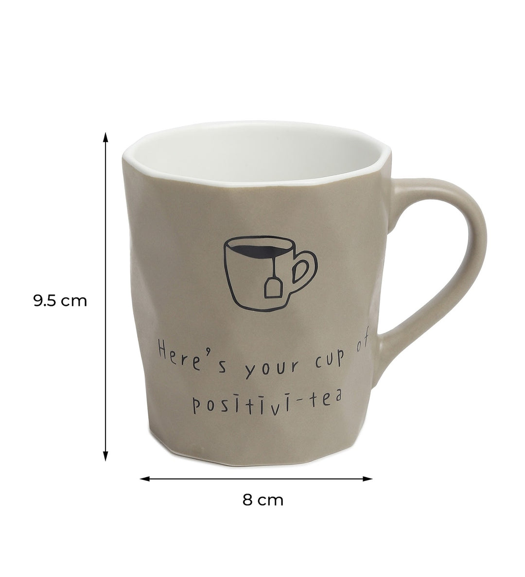 Positive-Tea Ceramic Tea Cup with Quote Grey view 3