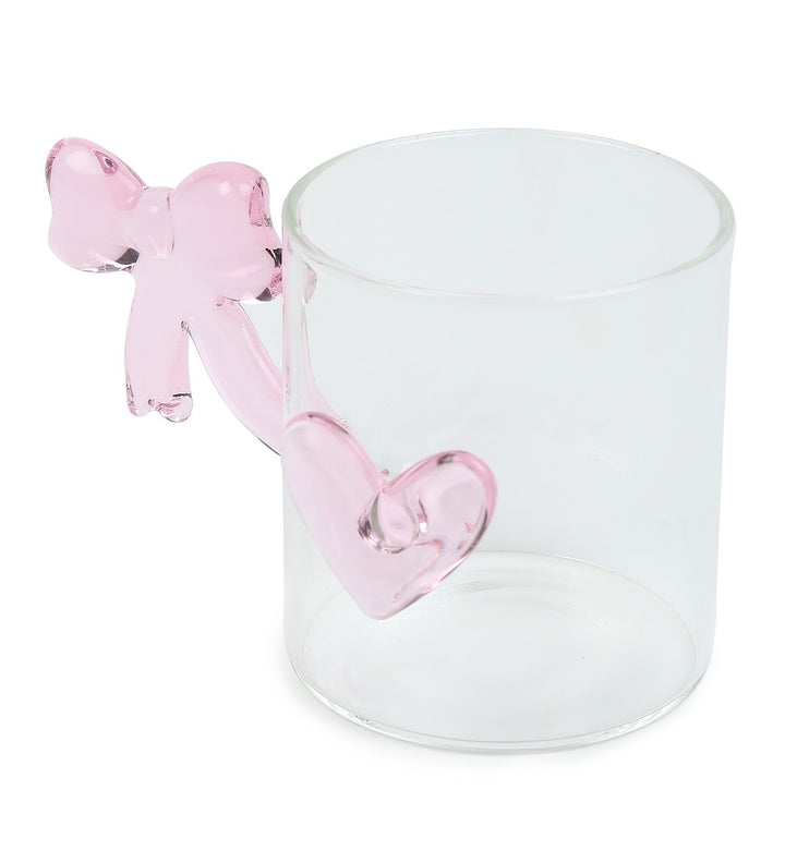 Bowed Heart Pink Glass Cup with Bow Handle view 5