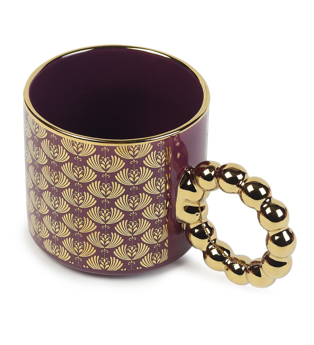 Ceramic Coffee Mug with Gold Motifs and Beaded Handle Blythe Purple view 5