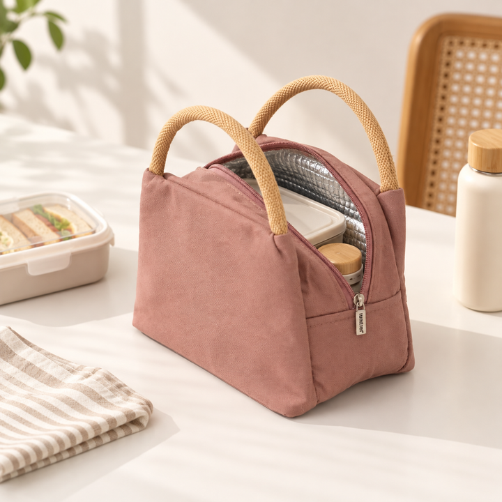 Thermal Insulated Canvas Lunch Bag, Rust Brown, View 5
