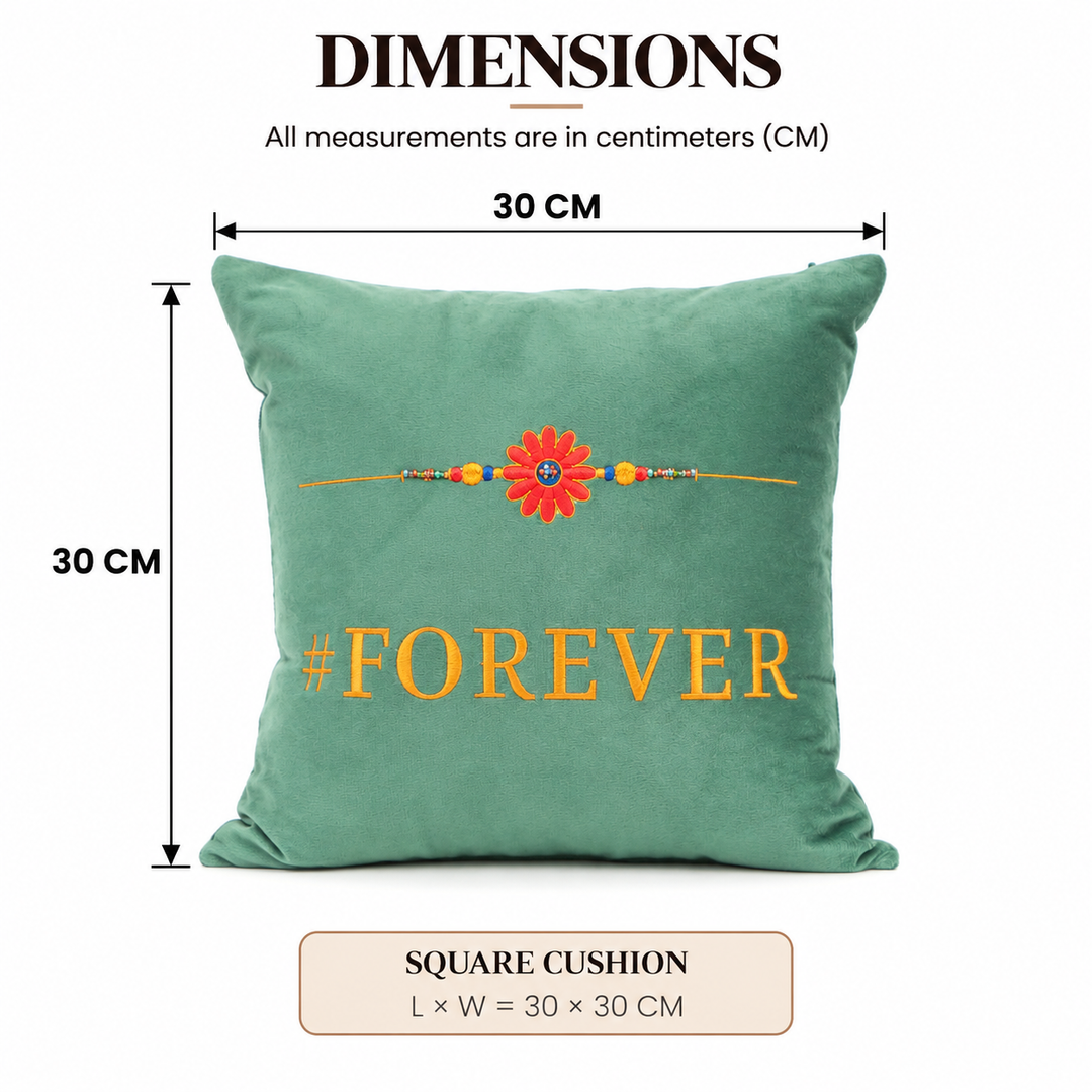 Rakhi Embroidered Velvet Cushion 30 cm, #FOREVER, view 4
