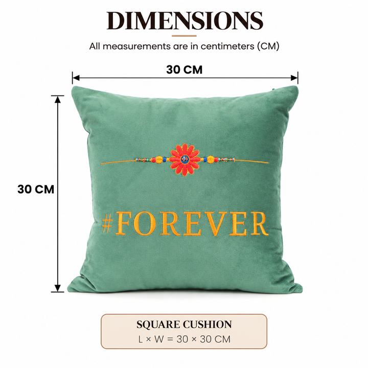 Rakhi Embroidered Velvet Cushion 30 cm, #FOREVER, view 4