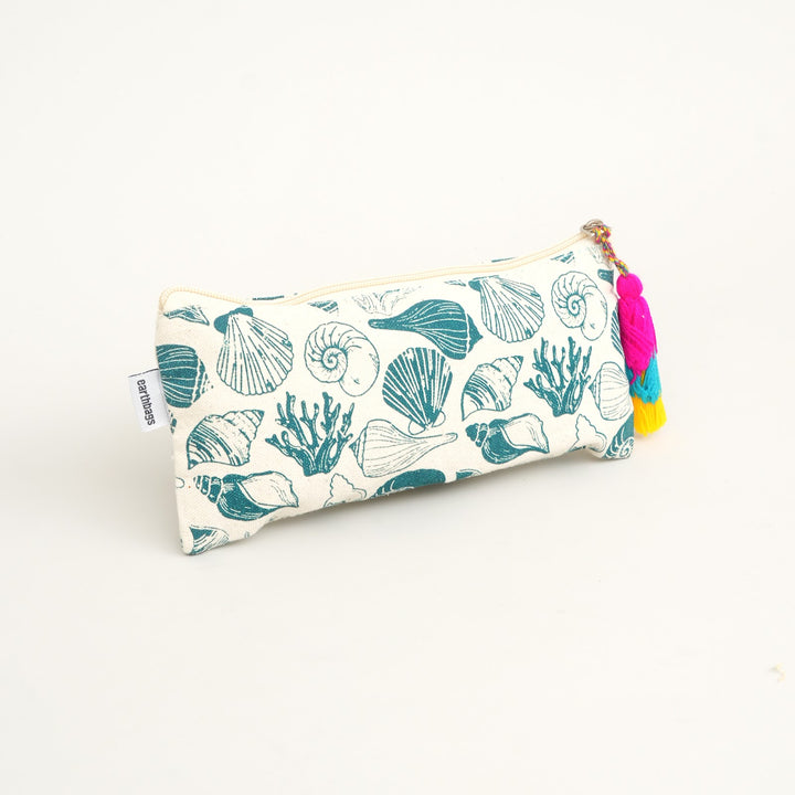 Blue Botanical Print Tassel Pencil Pouch, View 3