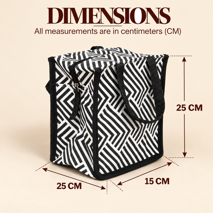 Express Jute Lunch Bag, Herringbone Print, View 6