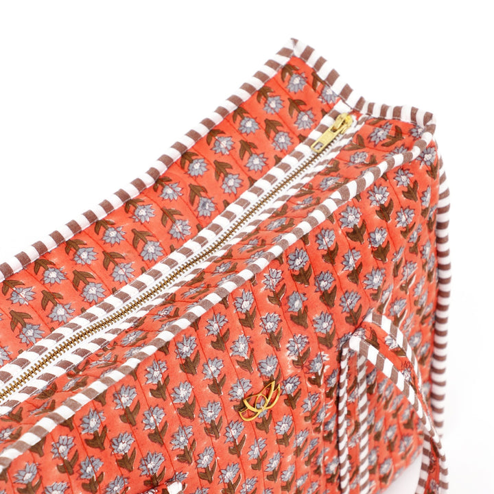 Quilted Cotton Floral Tote Bag, Peach, view 3