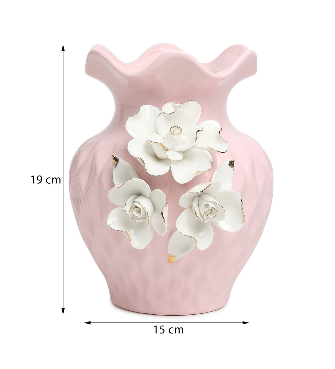 Elodie Fleur Blue Porcelain Vase Wide with Gold Detail view 3