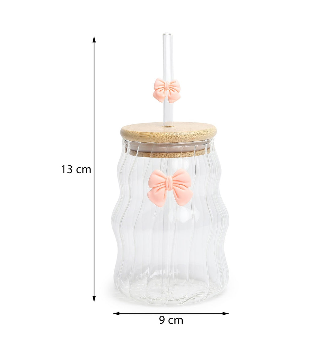Taffy Wavy Glass Tumbler with Wooden Lid and Straw Pink view 3