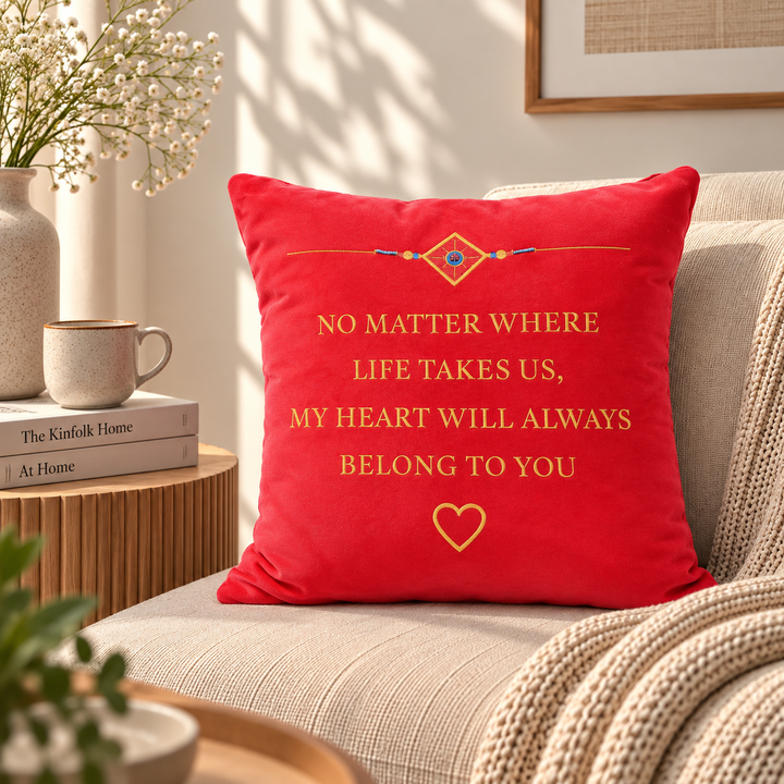 Rakhi Quote Velvet Cushion 41 x 41 cm, view 5