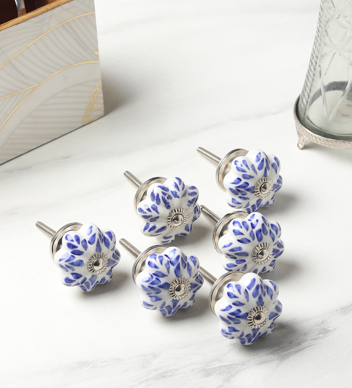 Bleu Flora Blue Ceramic Furniture Knobs Set of 6 view 1