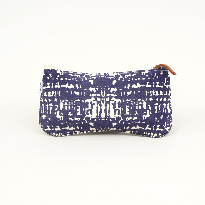 Navy Abstract Print Canvas Zipper Pouch, View 2