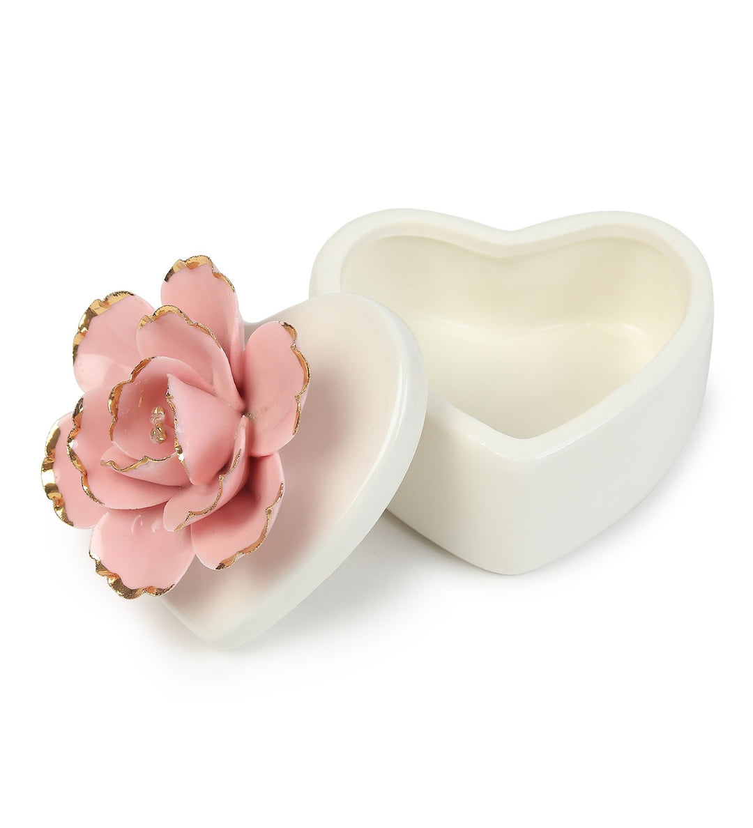 Devotion Heart Shaped Porcelain Rose Trinket Box view 5