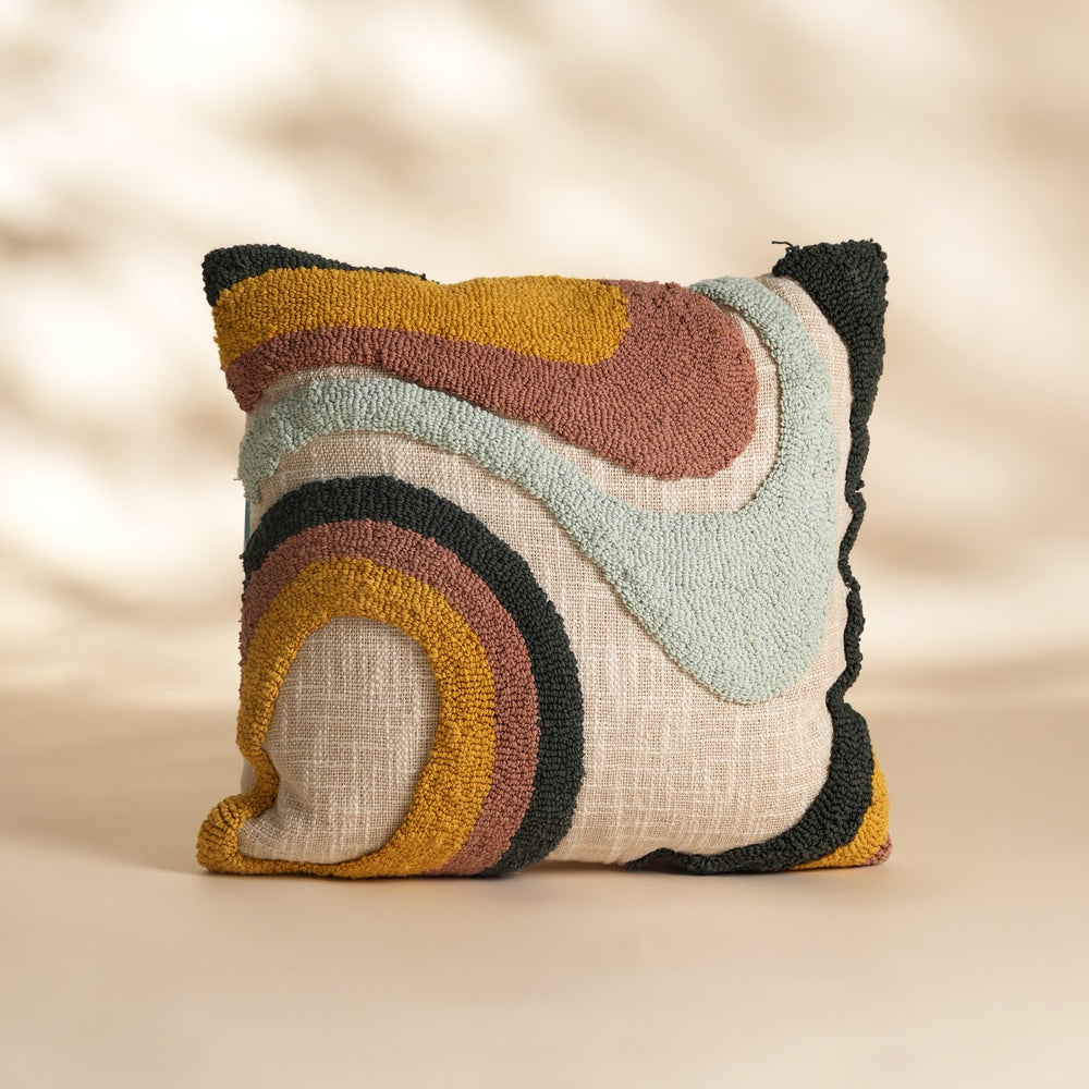 Abstract Wave Tufted Cushion, Multicolour, View 2