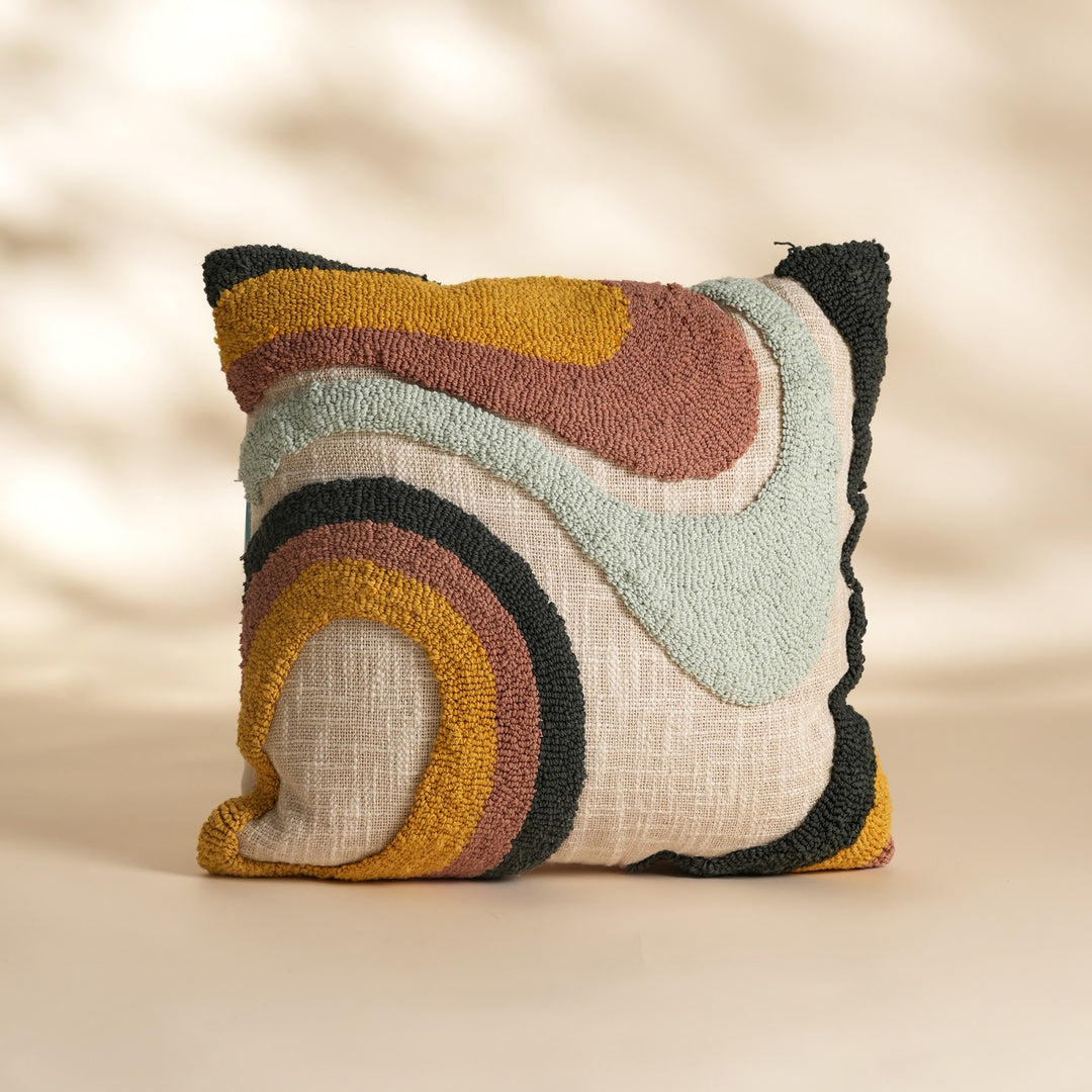 Abstract Wave Tufted Cushion, Multicolour, View 2