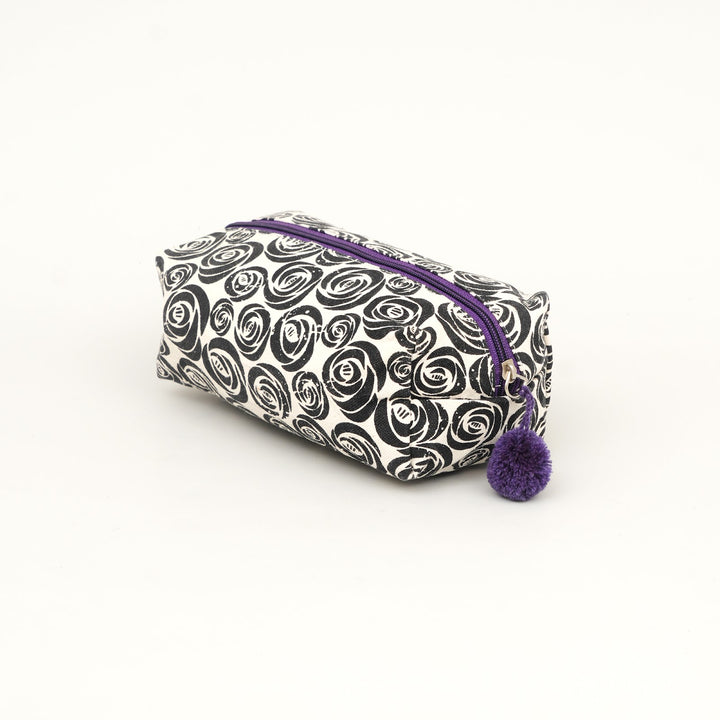 Black Swirl Print Fluffy Pouch with Pom Pom, View 2