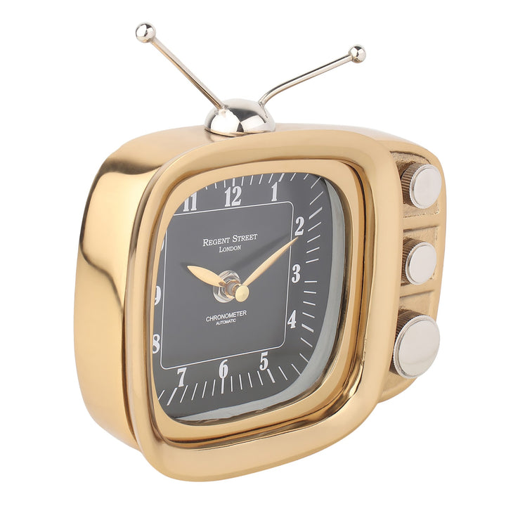 Expobazaar Retro TV Gold Aluminium Table Clock