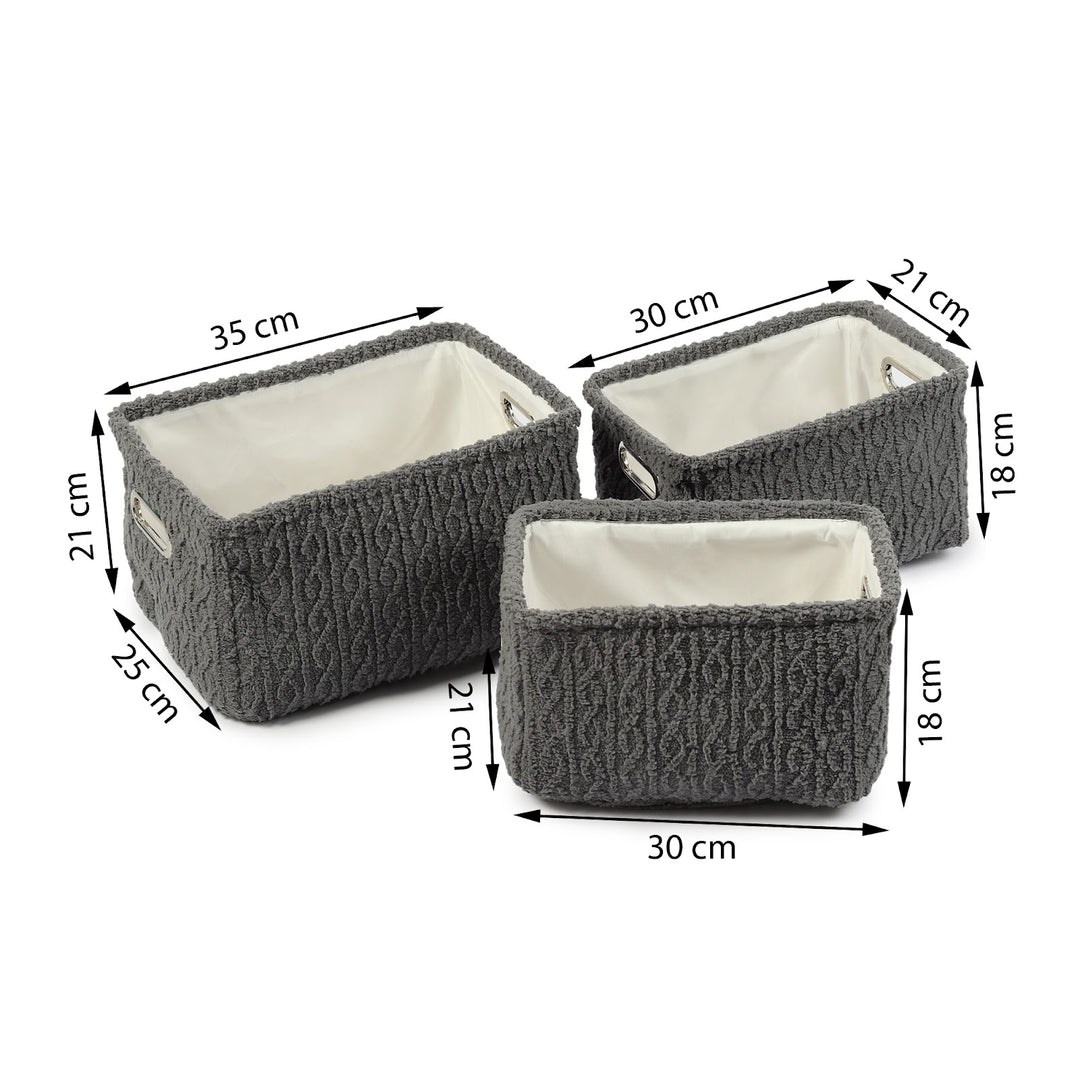 Expobazaar Warm Whirl Ash Grey Basket Set Of 3