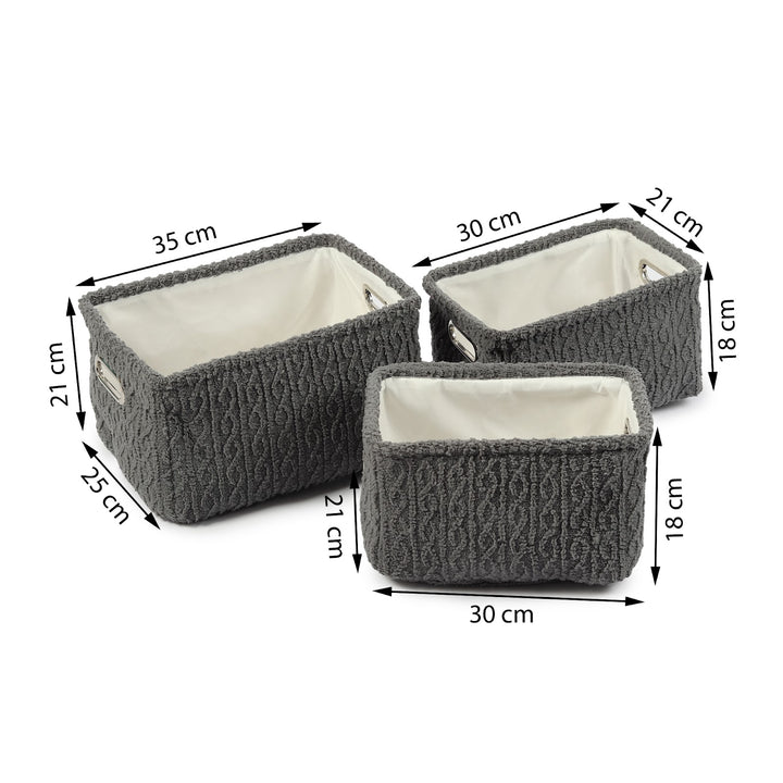Expobazaar Warm Whirl Ash Grey Basket Set Of 3
