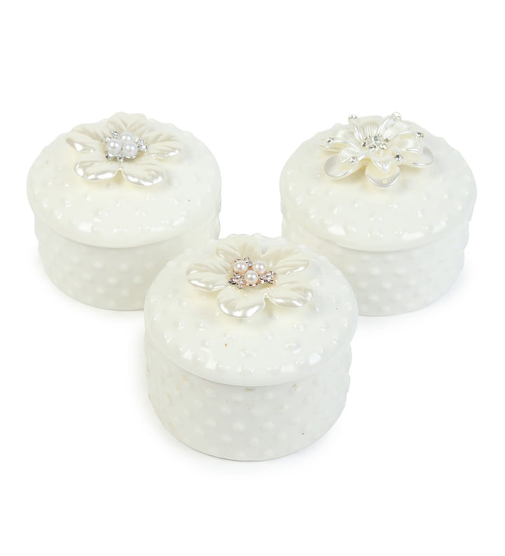 Pearlpetal Pearl and Flower Porcelain Trinket Box Set view 4