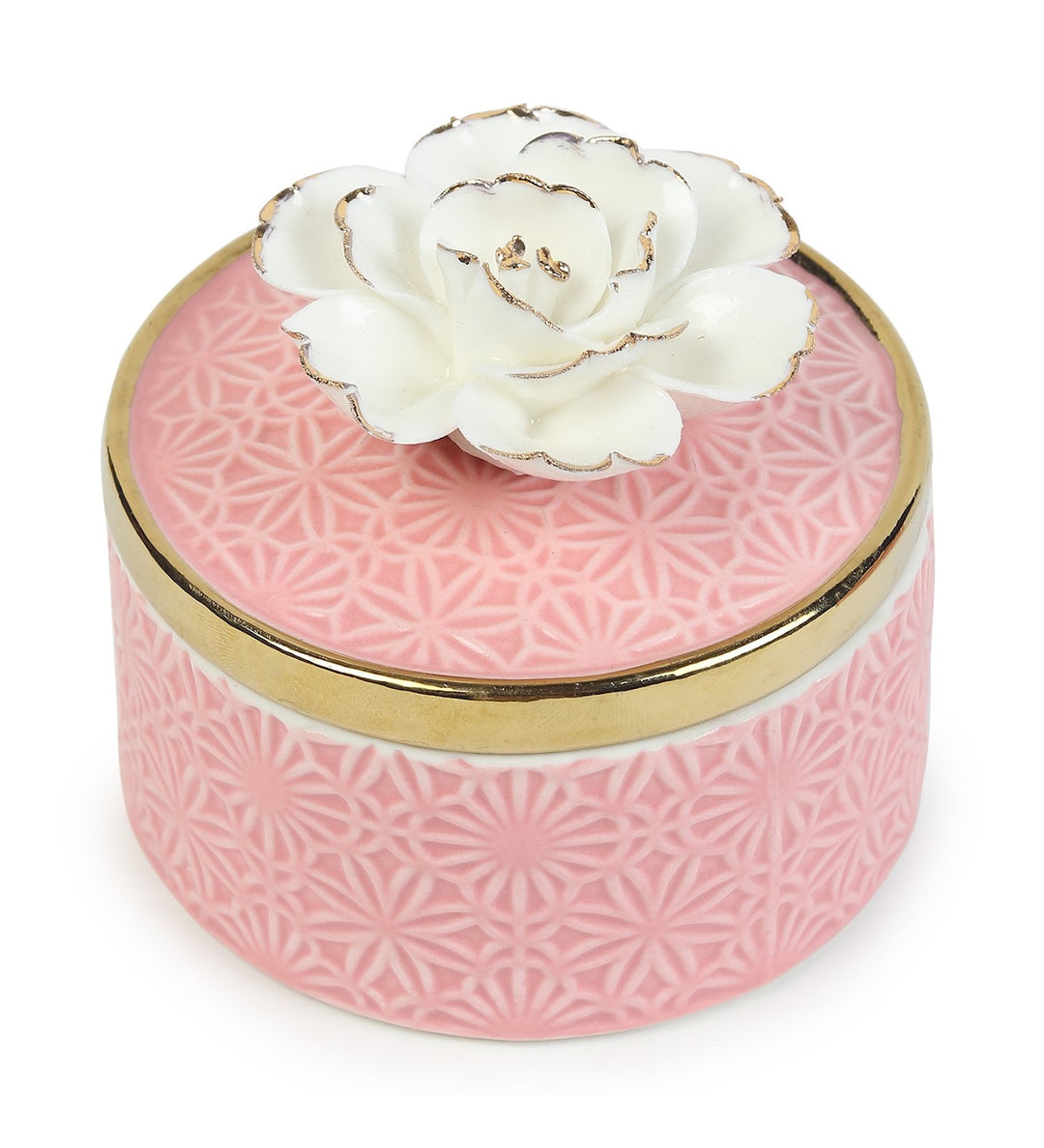 Cherish Rose Porcelain Trinket Box in Pink and Gold view 4