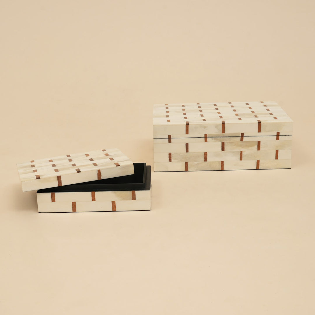 Brick Pattern Inlay Box Set of 2 handcrafted in India