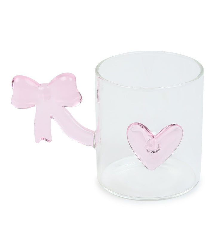Bowed Heart Pink Glass Cup with Bow Handle view 4