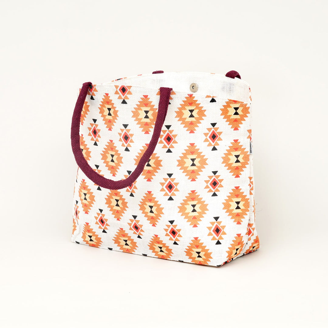 Tribal Print Jute Carry Bag, View 4