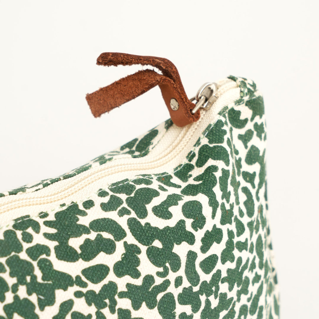 Teal Leopard Print Canvas Zipper Pouch, View 4