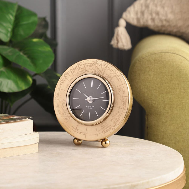 Expobazaar World Gold Aluminium Table Clock