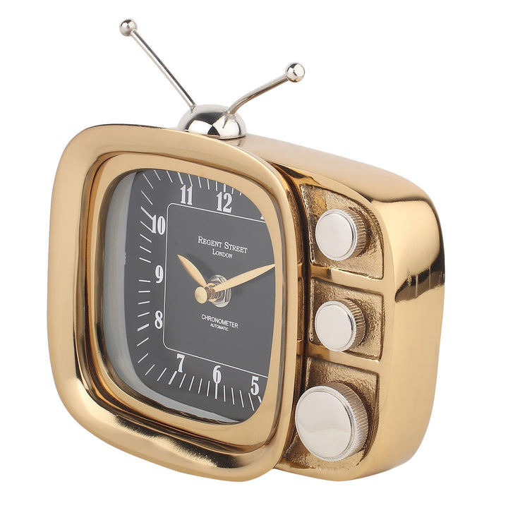 Expobazaar Retro TV Gold Aluminium Table Clock