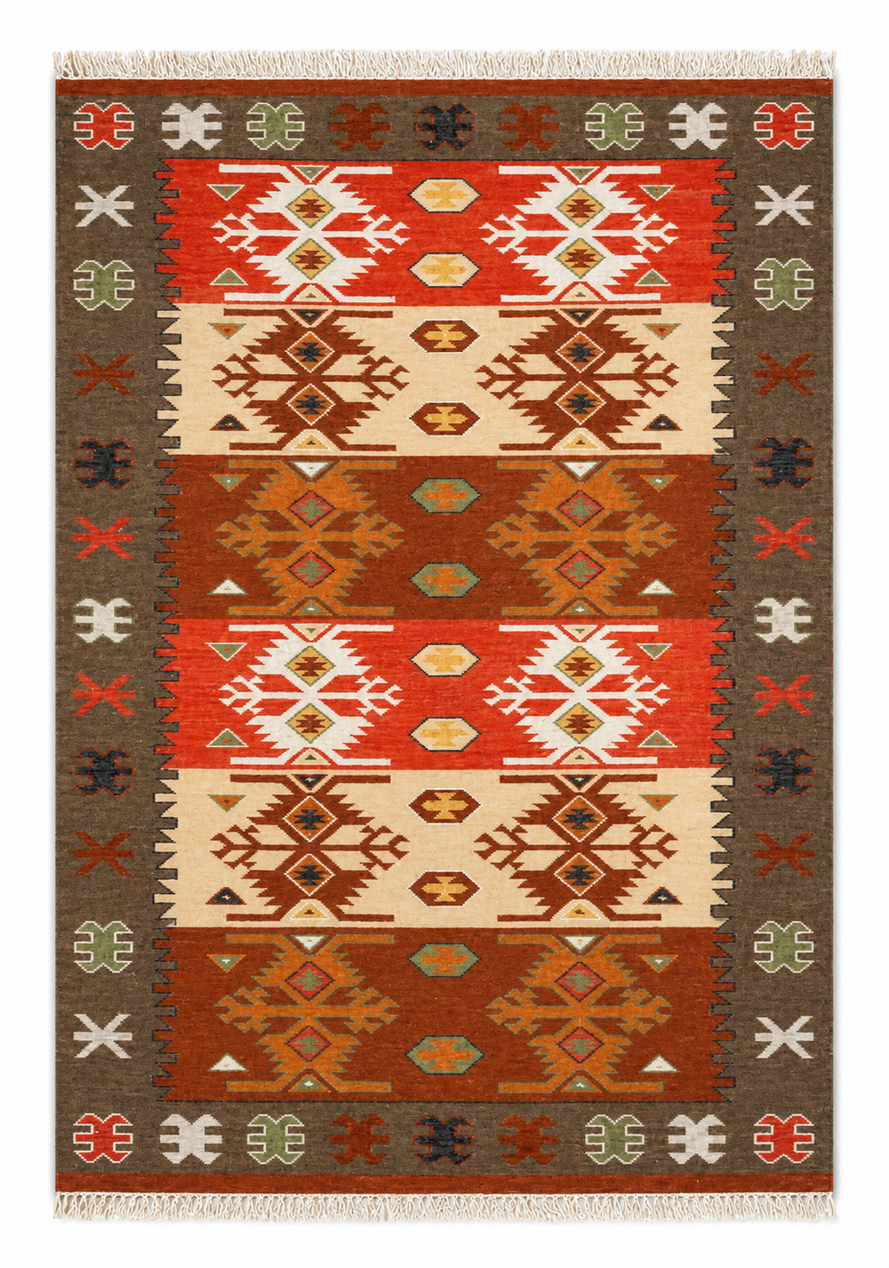 Vintage Muted handwoven wool kilim rug by Expobazaar