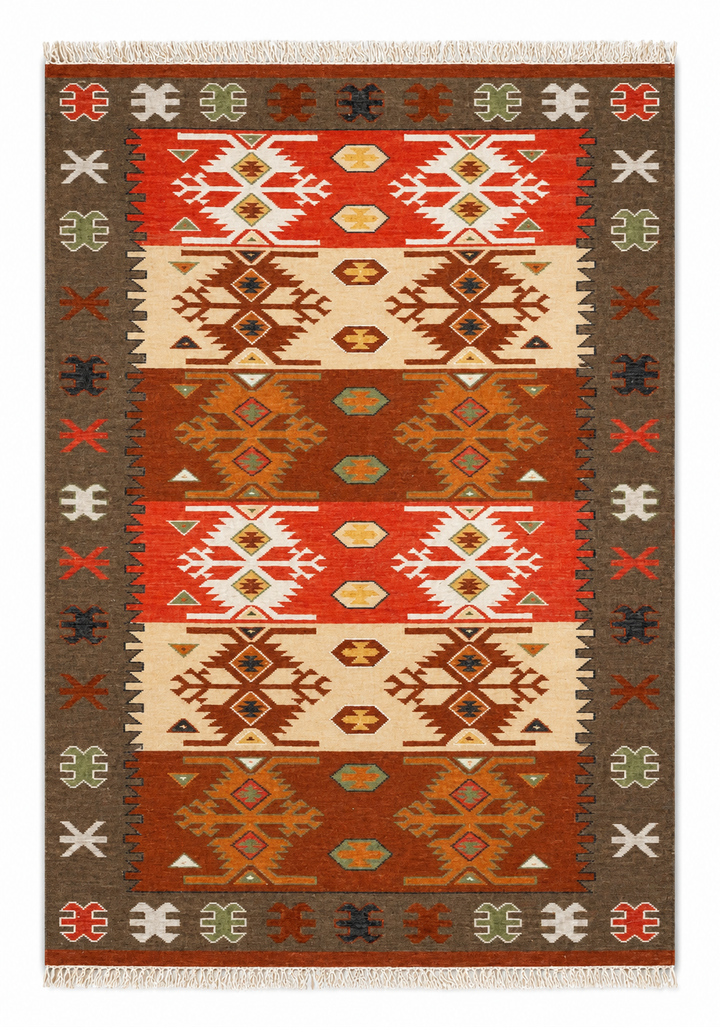 Vintage Muted handwoven wool kilim rug by Expobazaar
